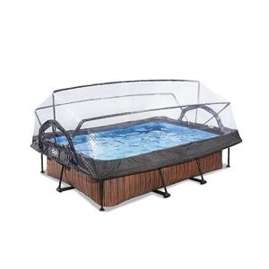 EXIT Dřevěný bazén 220x150x65cm s filtrační pumpou a kopulí - hnědý