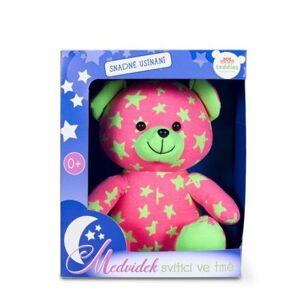 Medvídek svítící ve tmě 21cm růžový/zelený plyš v krabici