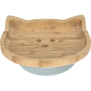 Lassig Platter Bamboo/Wood Little Chums Cat with suction pad/silicone