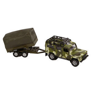 Auto Land Rover Defender Military 14,5cm kov zpětný chod s přívěsem s plachtou v krabičce