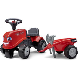 FALK Odrážedlo Baby traktor - červené s vozíkem a lopatou s hráběmi