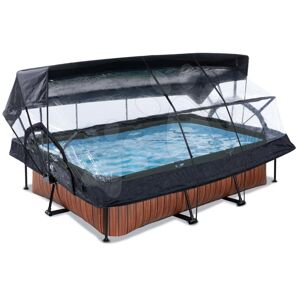 Bazén se stříškou krytem a filtrací Wood pool Exit Toys ocelová konstrukce 220*150*65 cm hnědý od 6 let