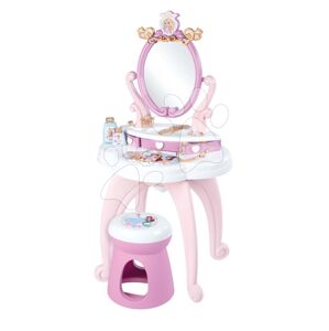 Kozmetický stolík Disney Princess 2in1 Hairdresser Smoby a stolička s 10 skrášľovacími doplnkami 94 cm výška SM320250