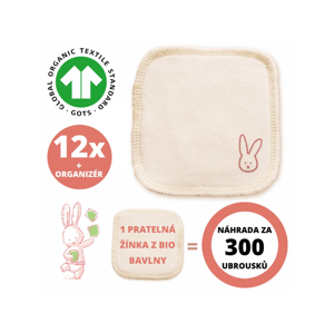 BabyBio Sada hygienické žínky z BIO bavlny, prací síťka a organizér 12ks