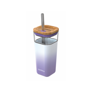 Skleněný cestovní hrnek s brčkem Liquid Cube Lilac Gradient 540 ml