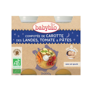 BabyBio večerní menu mrkev a rajčata s těstovinami 2x200g