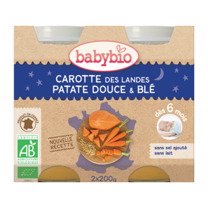 BabyBio večerní menu mrkev se sladkými brambory a pšenicí 2x200g