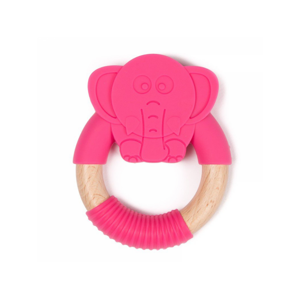 Bo Jungle kousátko B-TEETHER ANIMAL WOOD Pink Elephant