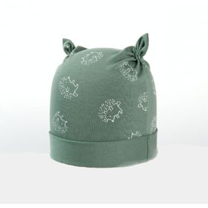 Karpet Kojenecká nasazovací čepice s růžky motiv ježek - oliva vel.2