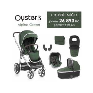 Oyster 3 Luxusní set 6 v 1 ALPINE GREEN (MIRROR rám) kočár + hl.korba + autosedačka + adaptéry + fusak + taška