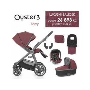 Oyster 3 Luxusní set 6 v 1 BERRY (CITY GREY rám) kočár + hl.korba + autosedačka + adaptéry + fusak + taška