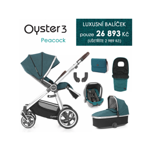 Oyster 3 Luxusní set 6 v 1 PEACOCK (MIRROR rám) kočár + hl.korba + autosedačka + adaptéry + fusak + taška