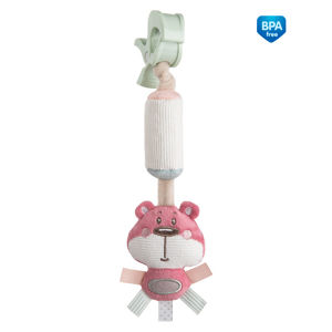 CANPOL BABIES Plyšová hračka se zvonečkem a klipem PASTEL FRIENDS růžový medvídek