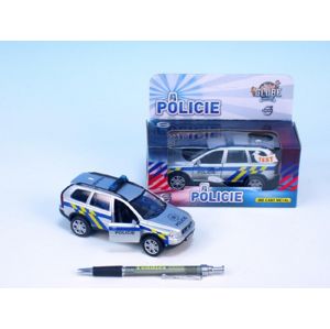 Mikro Policejní auto Volvo XC-90 kov 14cm zpětný chod na baterie se světlem/zvukem v krabičce
