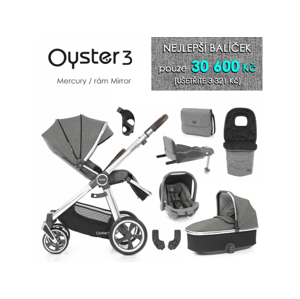 Oyster 3 Nejlepší set 8 v 1 MERCURY (MIRROR rám) kočár + hl.korba + autosedačka + adaptéry + fusak + taška + isofix báze + držák na nápoje