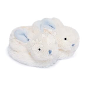 Papučky pre bábätko s hrkálkou Zajačik Lapin Bonbon Doudou et Compagnie modré v darčekovom balení od 0-6 mes DC1309