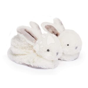 Papučky pre bábätko s hrkálkou Zajačik Lapin Bonbon Doudou et Compagnie biele v darčekovom balení od 0-6 mes DC1310